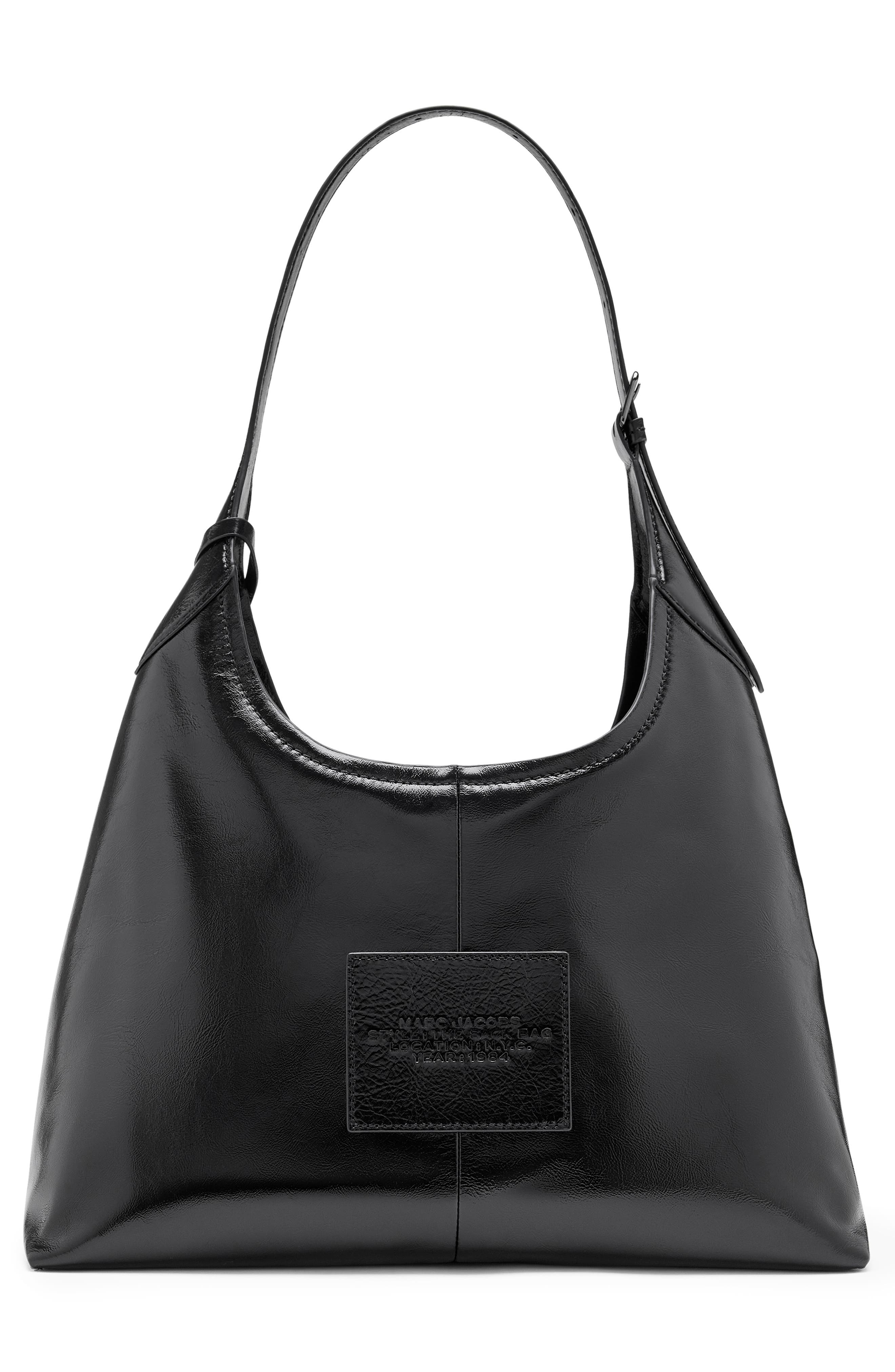 The Belted Sack Bag Crinkled Leather Hobo, Alternate, color, BLACK