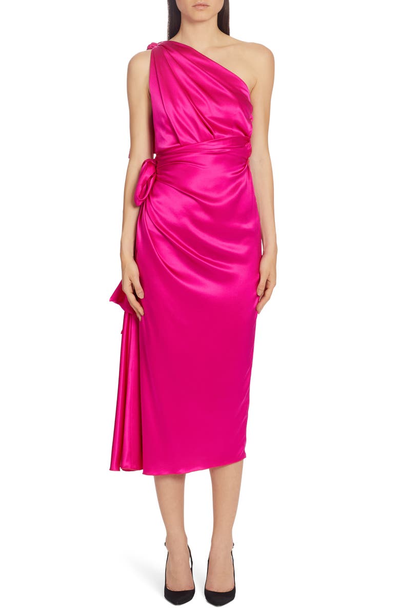 Dolce&Gabbana One-Shoulder Silk Satin Midi Dress, Main, color, 