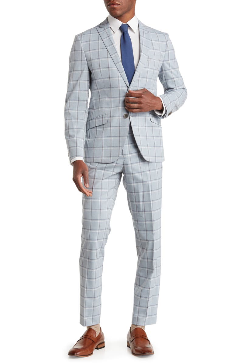 SAVILE ROW CO Grey Windowpane Peak Lapel Suit, Main, color, 