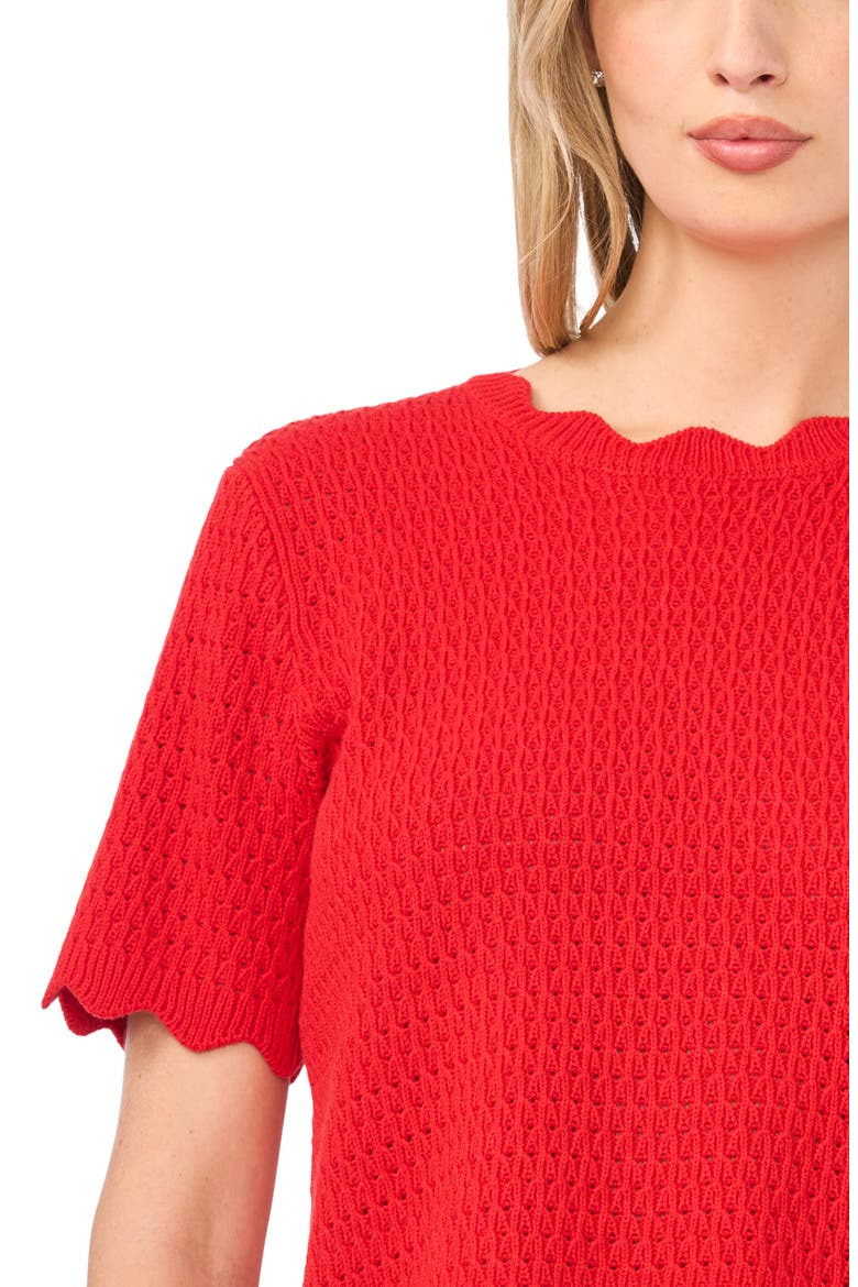 Pointelle Knit Scallop Trim Sweater, Alternate, color, CRUSHED RED