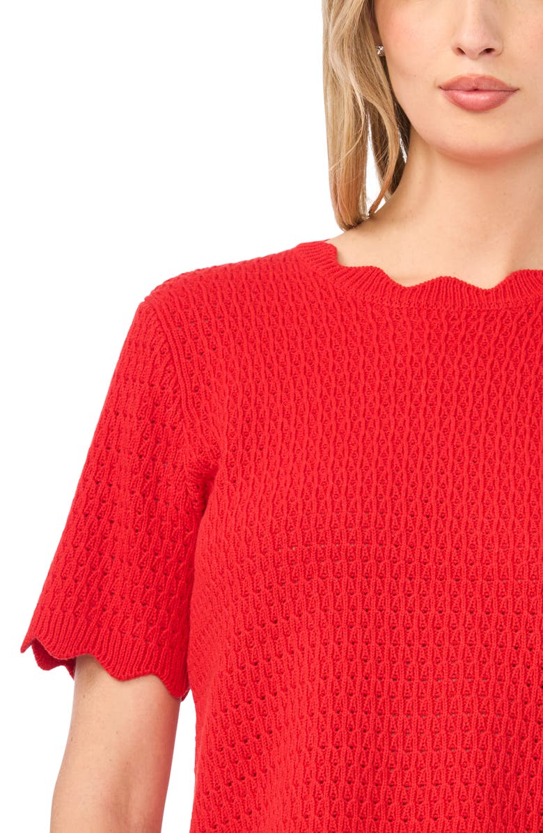 CeCe Pointelle Knit Scallop Trim Sweater, Alternate, color, Crushed Red