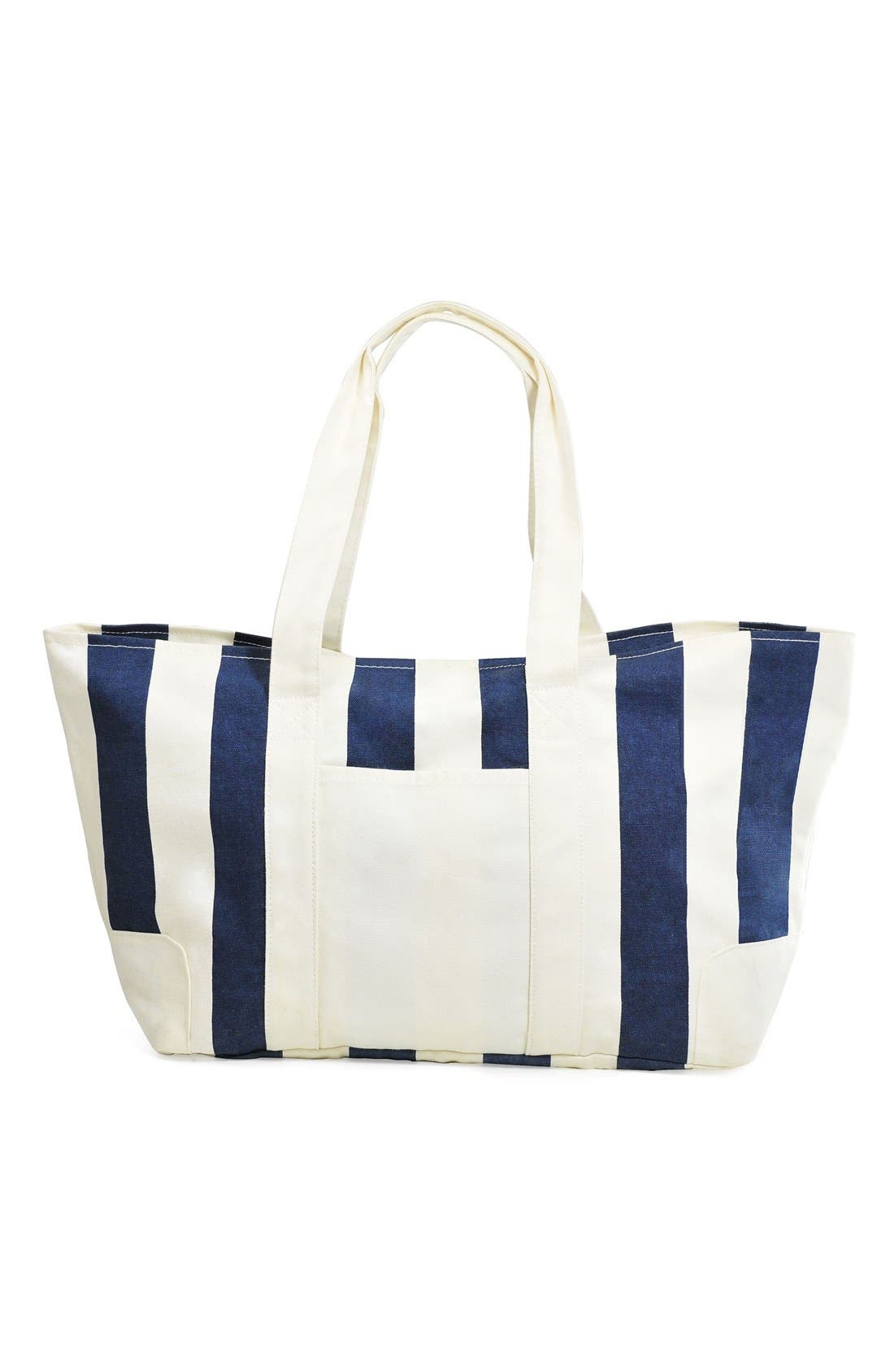 Cathy's Concepts Monogram Stripe Canvas Tote, Main, color, 
