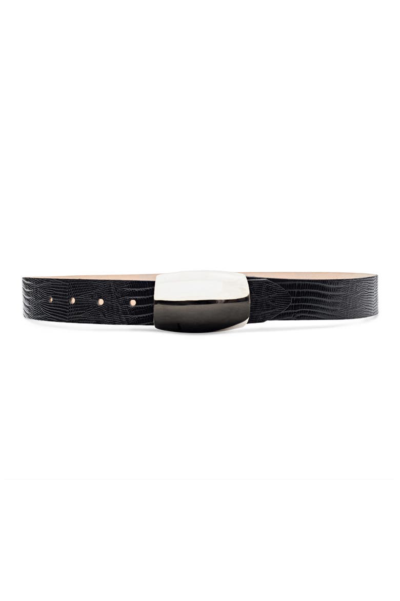 Milou Domed Belt, Main, color, BLACK LIZARD EMBOSSED