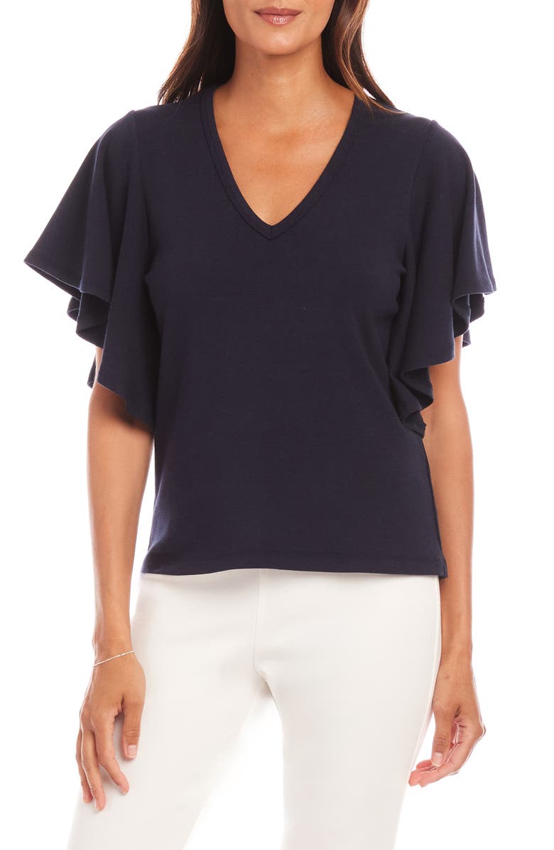 Karen Kane Flutter Sleeve T-Shirt, Main, color, Navy
