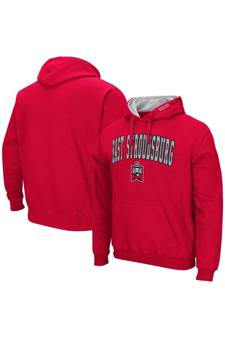 Men's Colosseum Red East Stroudsburg Warriors Arch & Logo 3.0 Pullover Hoodie, Main, color, Red
