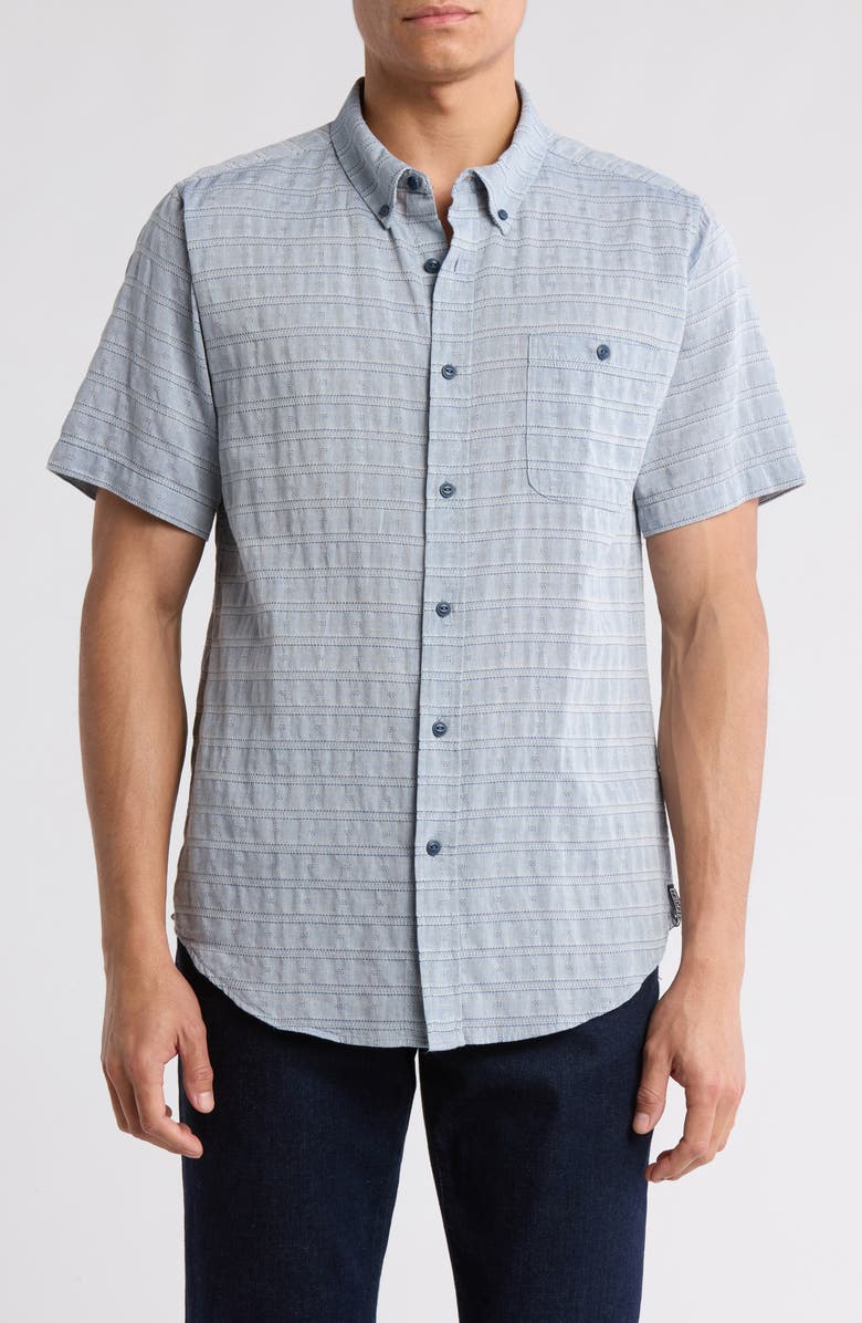Ezekiel Hawke Short Sleeve Cotton Button-Down Shirt, Main, color, 
