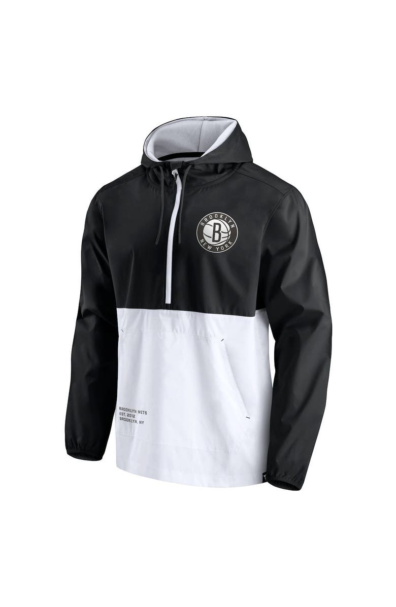 FANATICS Men's Fanatics Branded Black/White Brooklyn Nets Anorak Block Party Windbreaker Half-Zip Hoodie Jacket, Alternate, color, Black