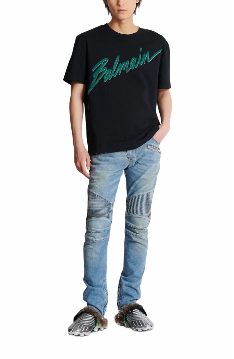 Balmain Lettre Flocked T-Shirt In Cotton, Alternate, color,