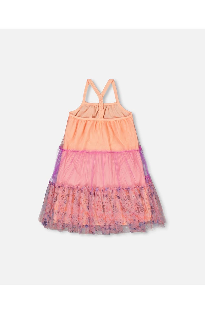 Deux par Deux Girl's Sleeveless Colorblock Mesh Dress Lavender And Salmon, Alternate, color, 