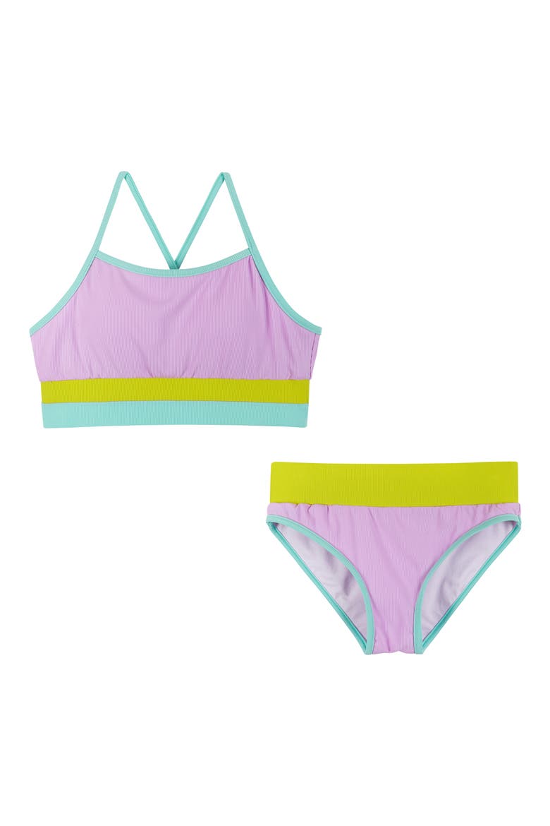 Kids' Rib Colorblock Two-Piece Swimsuit, Main, color, PURPLE