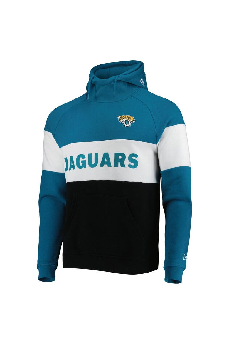 Men's New Era Black/Teal Jacksonville Jaguars Colorblock Current Pullover Hoodie, Alternate, color, Black