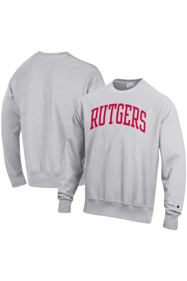 Men's Champion Heathered Gray Rutgers Scarlet Knights Arch Reverse Weave Pullover Sweatshirt, Main, color, Heather Gray