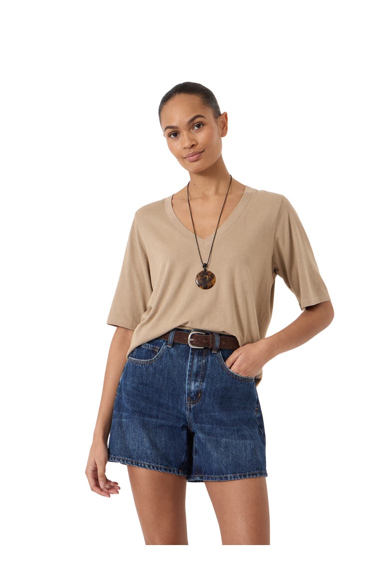 Reece V-Neck Drapey T-Shirt, Main, color, Stone Brown