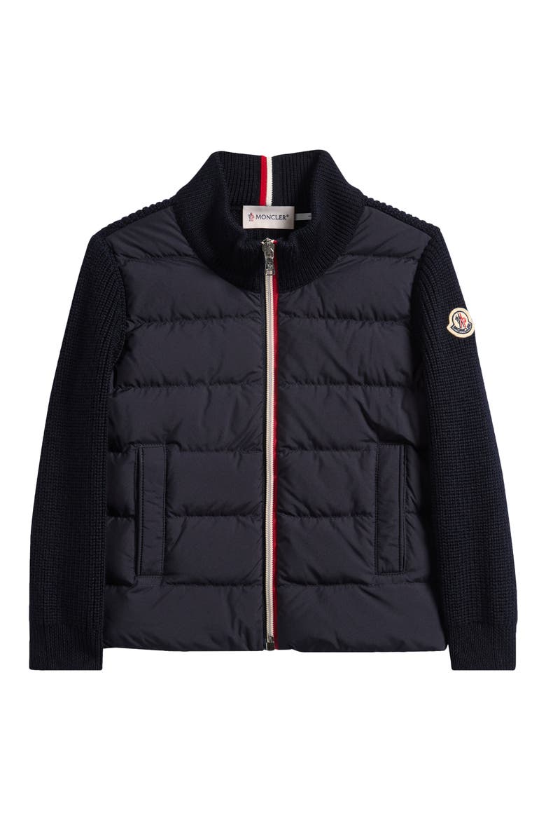 Kids' Wool Knit & Quilted Down Cardigan, Main, color, NAVY