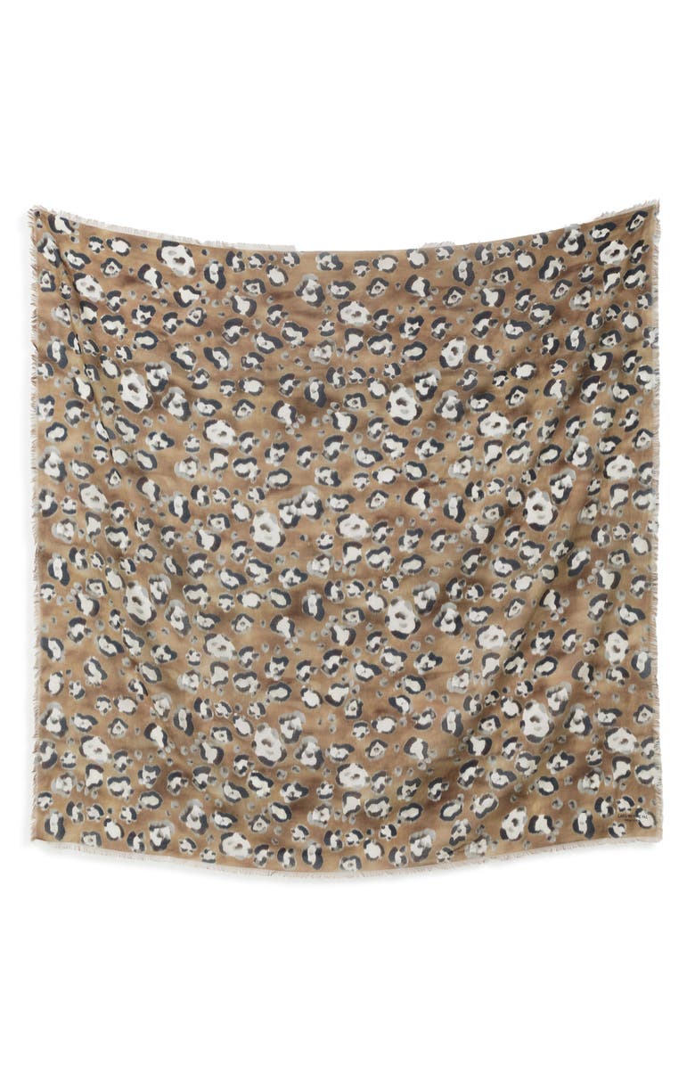 Lafayette 148 New York Leopard Print Cashmere & Silk Square Scarf, Alternate, color, Brownstone Multi