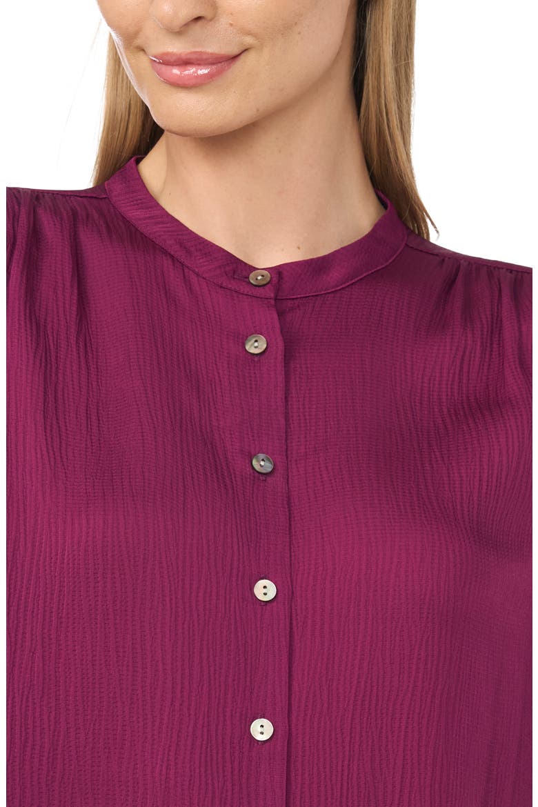 Shirred Long Sleeve Band Collar Shirt, Alternate, color, MAGENTA PURPLE