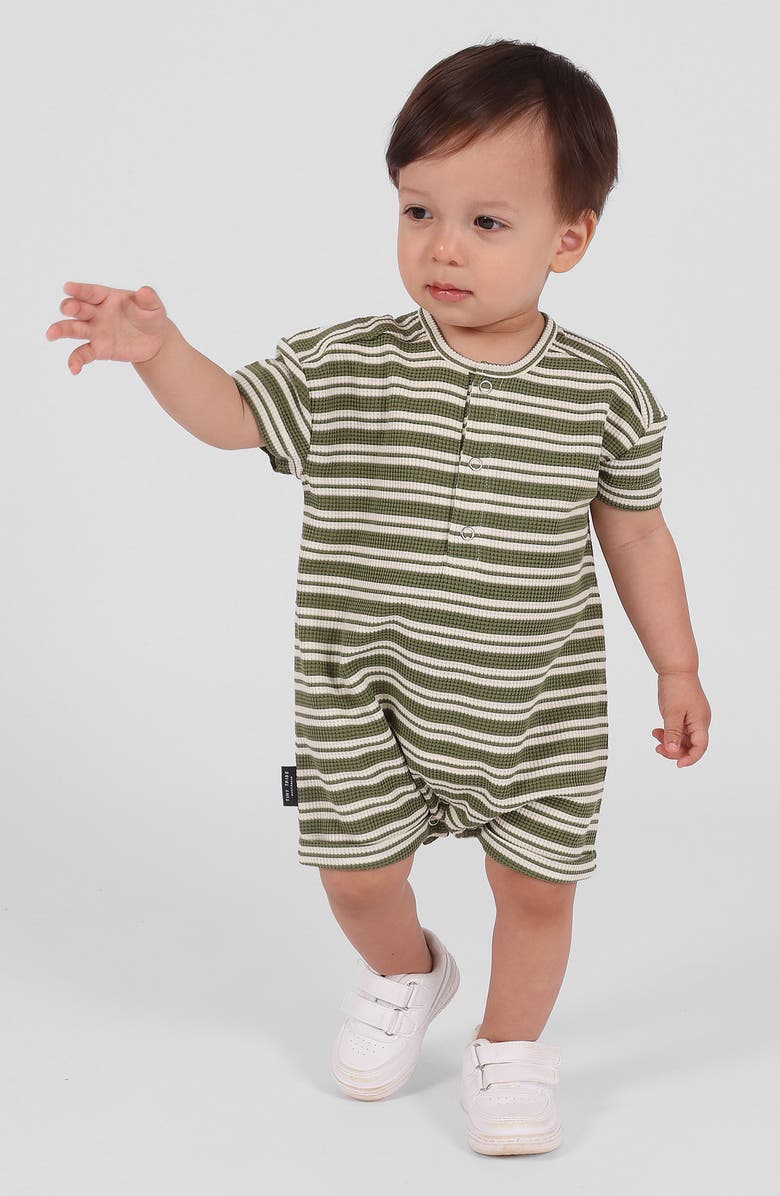 TINY TRIBE Stripe Waffle Knit Relaxed Romper, Alternate, color,