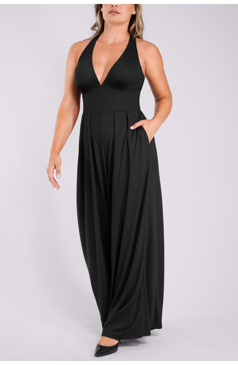 Shapellx Plunge Shaping Wide Leg Jumpsuit, Main, color, Black