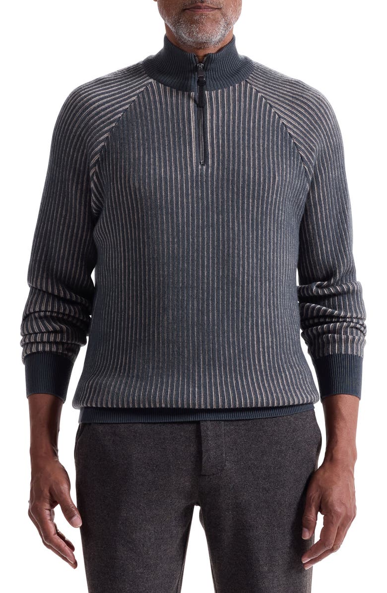 Bugatchi Merino Wool Quarter Zip Polo Sweater, Main, color, Zinc
