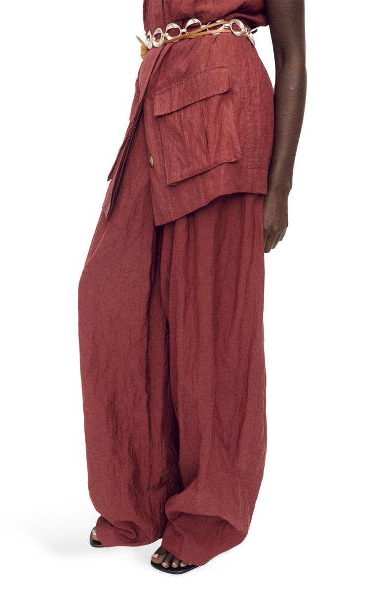 MANGO Pleated Wide Leg Pants, Alternate, color, Wine