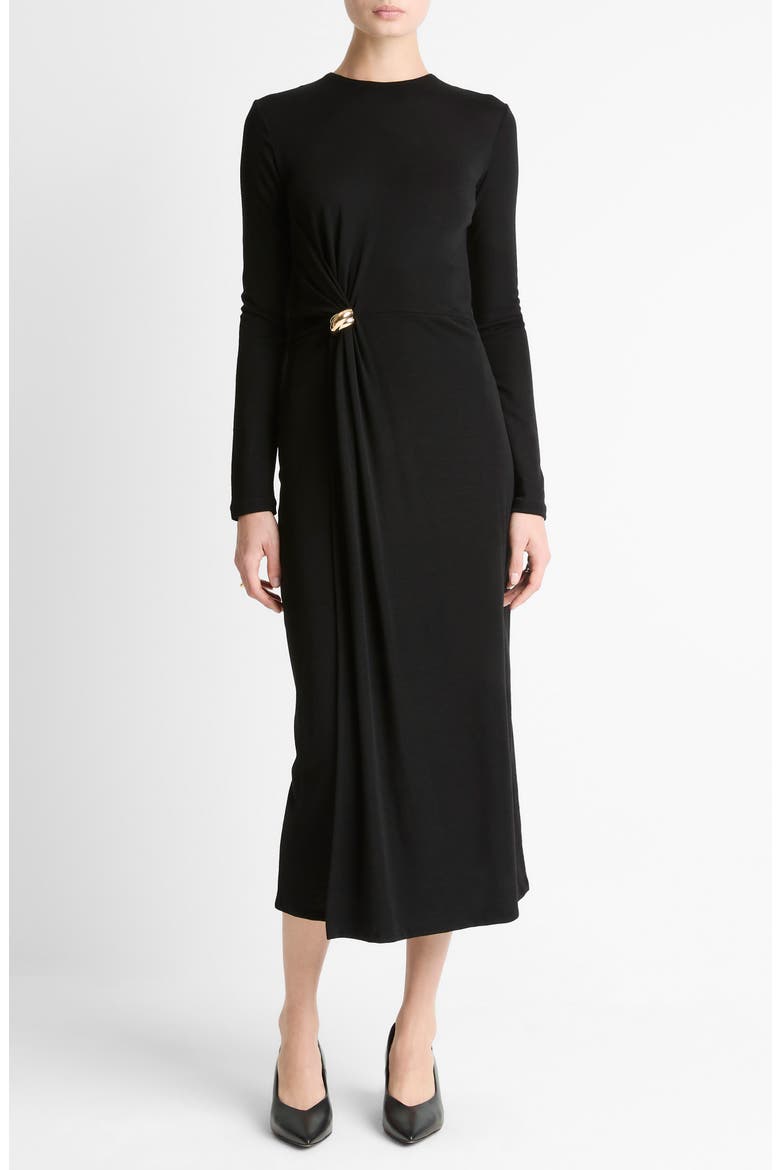 Wool Blend Drape Midi Dress, Main, color, BLACK