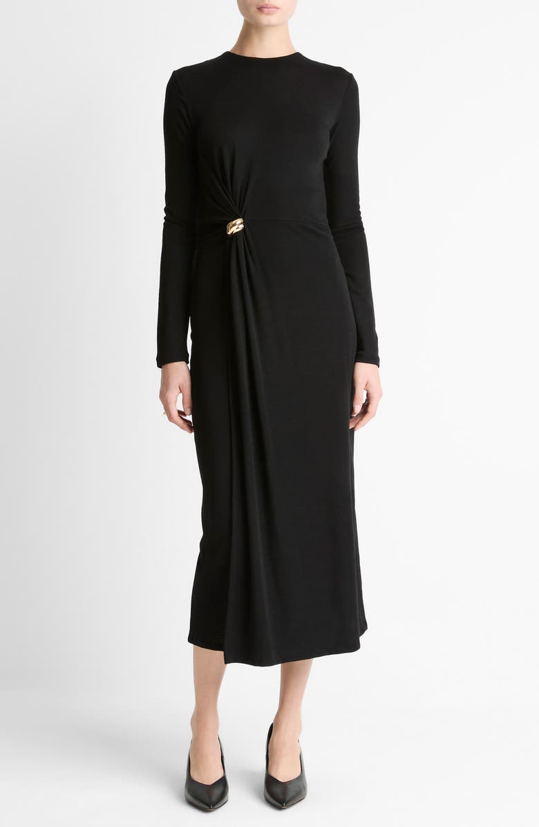 Vince Wool Blend Drape Midi Dress, Main, color, Black