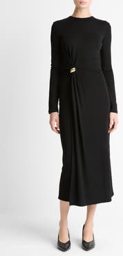 Vince Wool Blend Drape Midi Dress