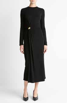 Wool Blend Drape Midi Dress