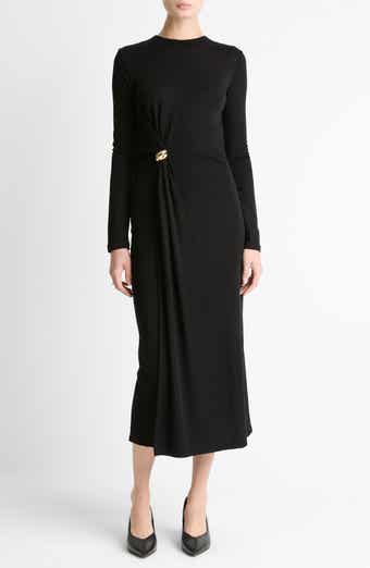 Wool Blend Drape Midi Dress