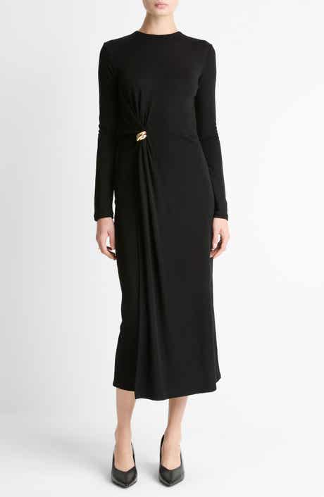 Wool Blend Drape Midi Dress
