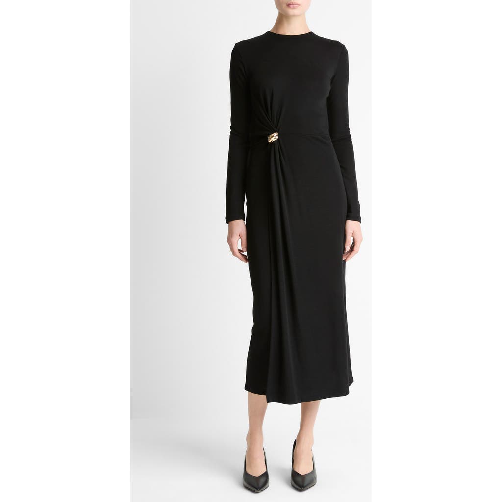 Vince Wool Blend Drape Midi Dress In Black