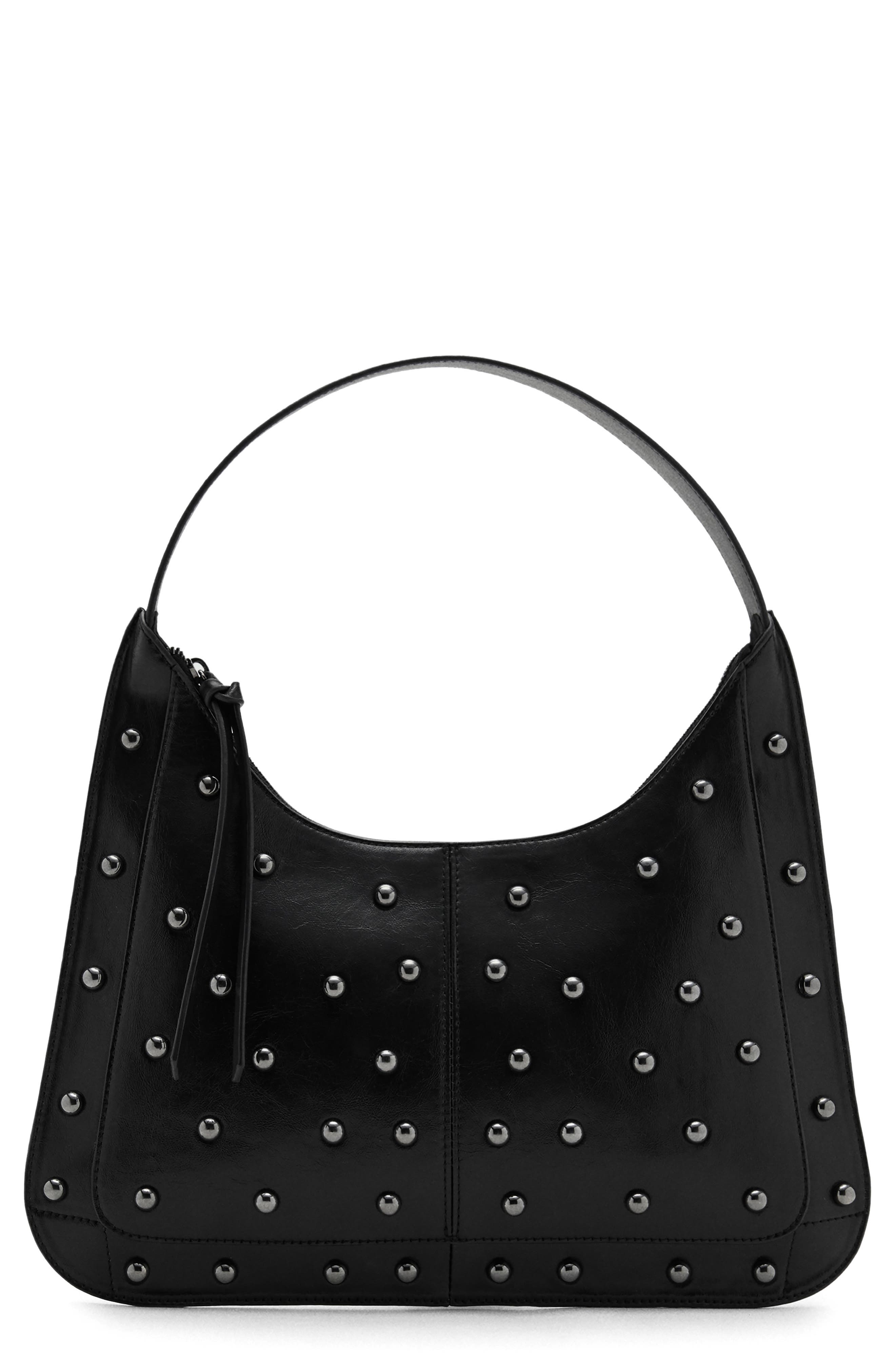 MANGO TEEN Stud Faux Leather Shoulder Bag, Main, color, Black