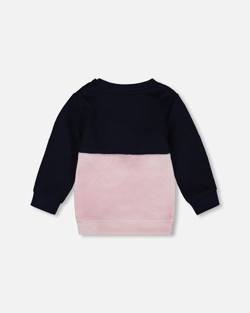 Deux Par Deux Long Bi-material Top With Cat In Blue