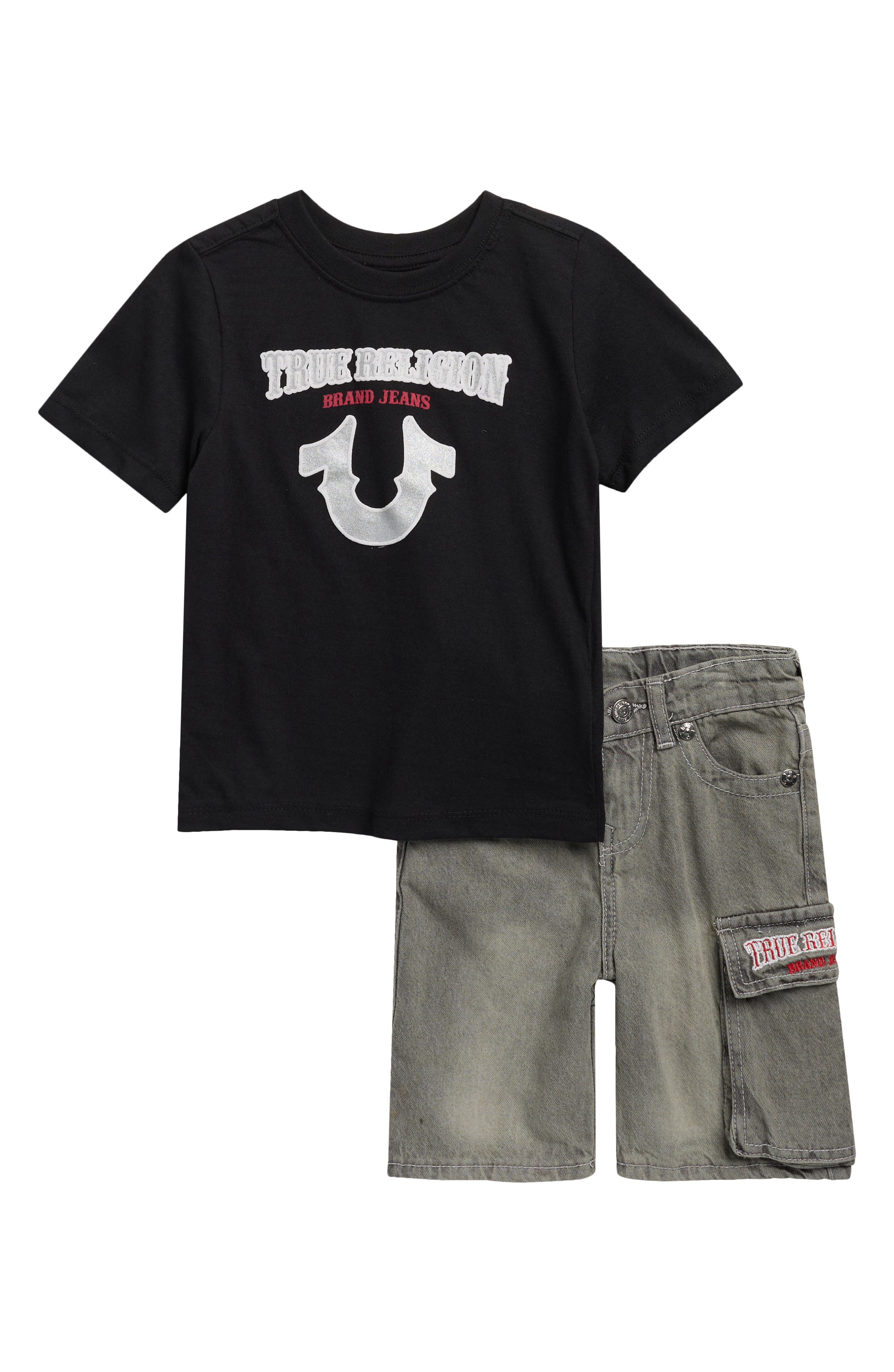 True Religion Kids' Knit Graphic T-Shirt & Denim Cargo Shorts Set