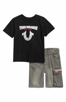 True Religion Kids' Knit Graphic T-Shirt & Denim Cargo Shorts Set