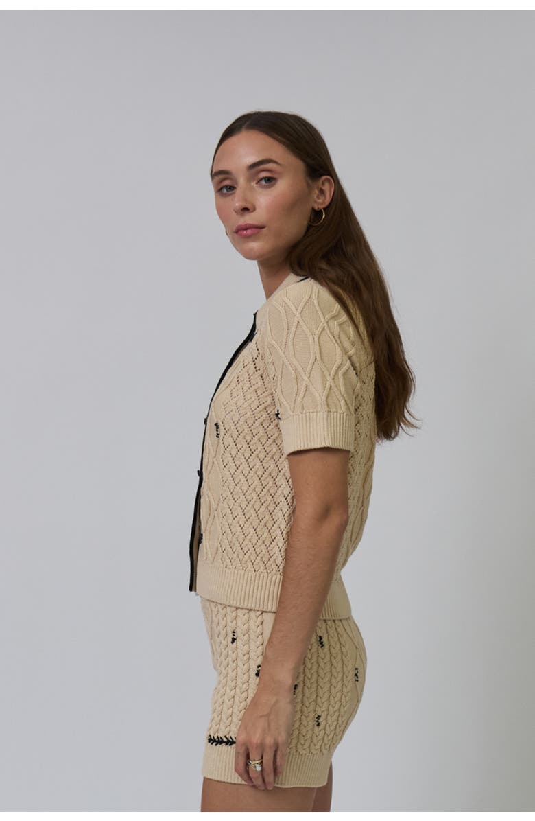 Central Park West Jaden Short Sleeve Cardi, Alternate, color, Tan