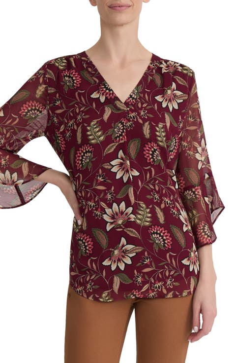 Floral V-Neck Flutter Sleeve Top