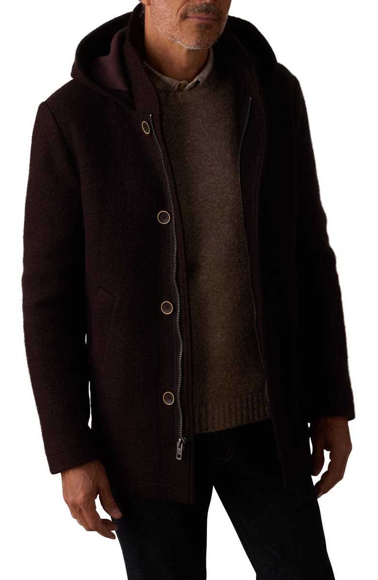 The Normal Brand Balboa City Hooded Peacoat, Main, color, Midnight Brown
