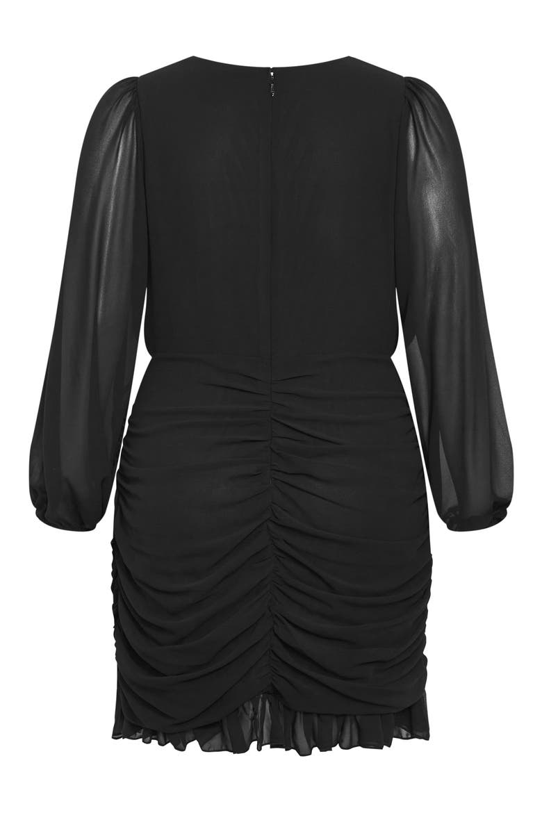 Kitty Long Sleeve Ruffle Trim Minidress, Alternate, color, BLACK