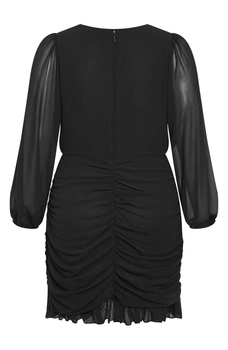 City Chic Kitty Long Sleeve Ruffle Trim Minidress, Alternate, color,