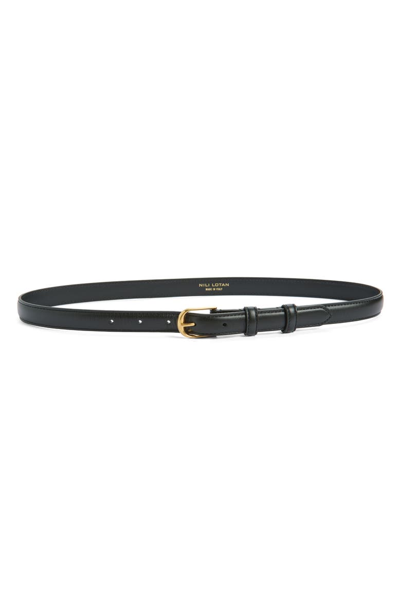 Nili Lotan Jane Leather Belt, Main, color, Black W/ Shiny Brass Buckle