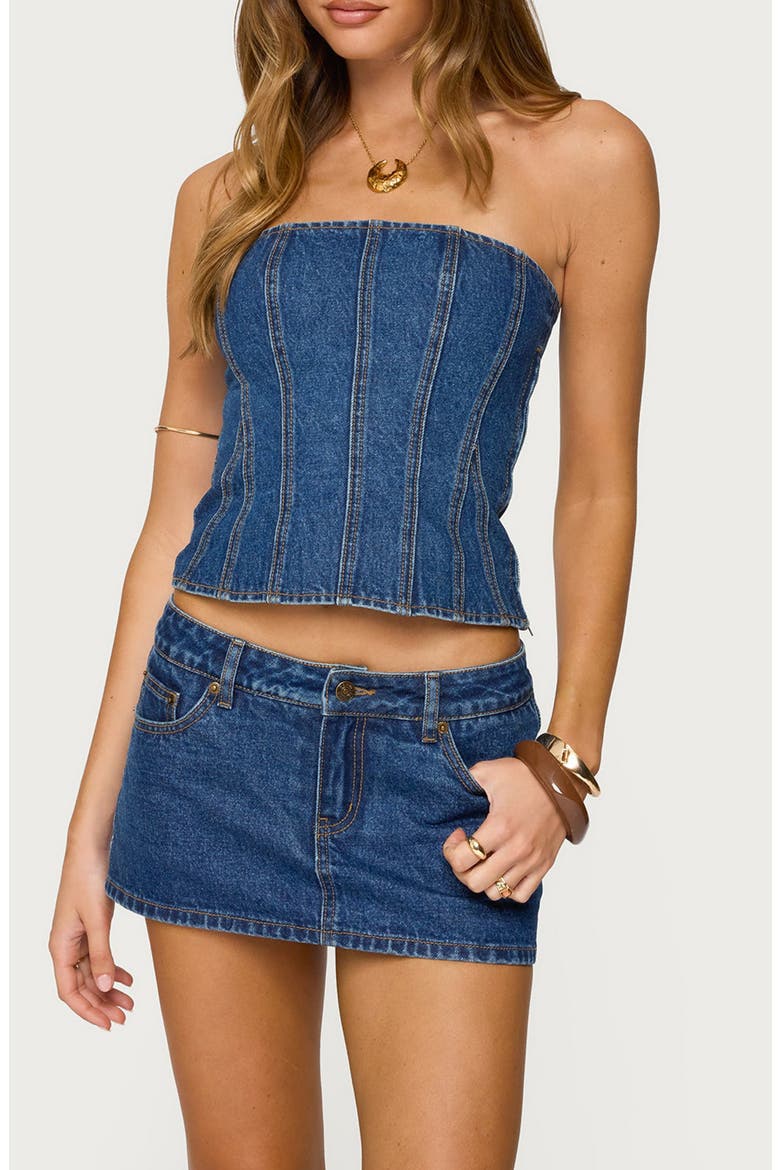 Camelia Strapless Denim Corset Top, Alternate, color, BLUE-WASHED