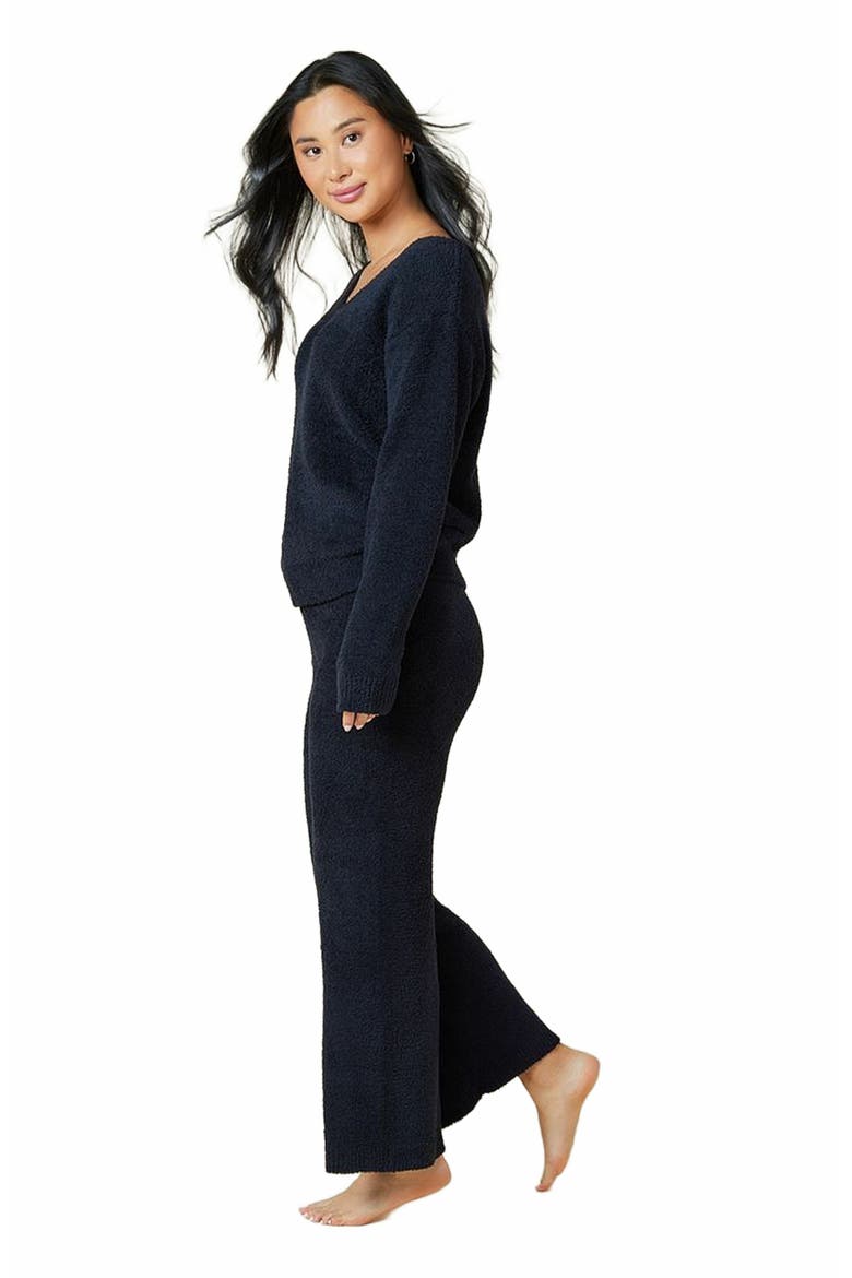 Solid Marshmallow V-Neck Lounge Set, Alternate, color, Black