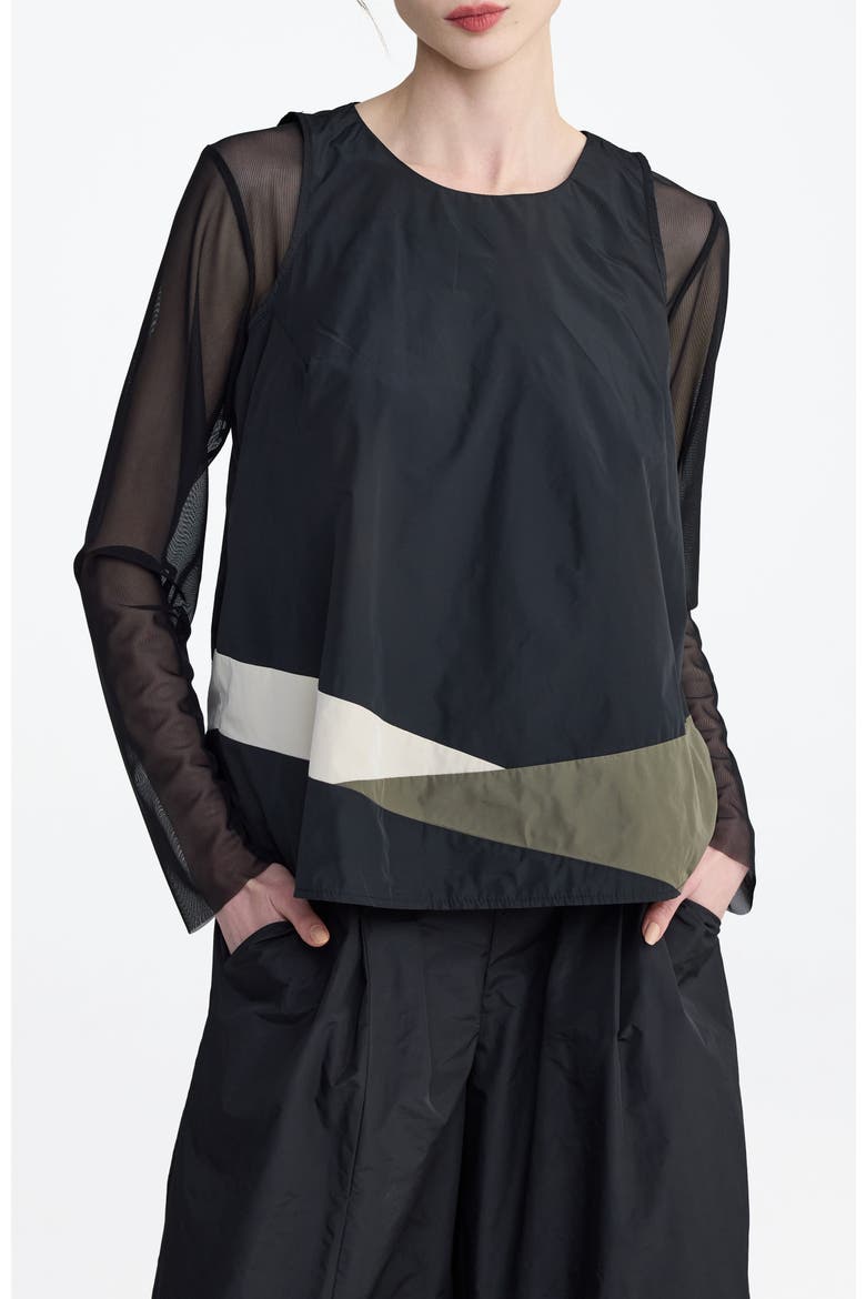 Tallora Asymmetric Panel Taffeta Top, Main, color, Black