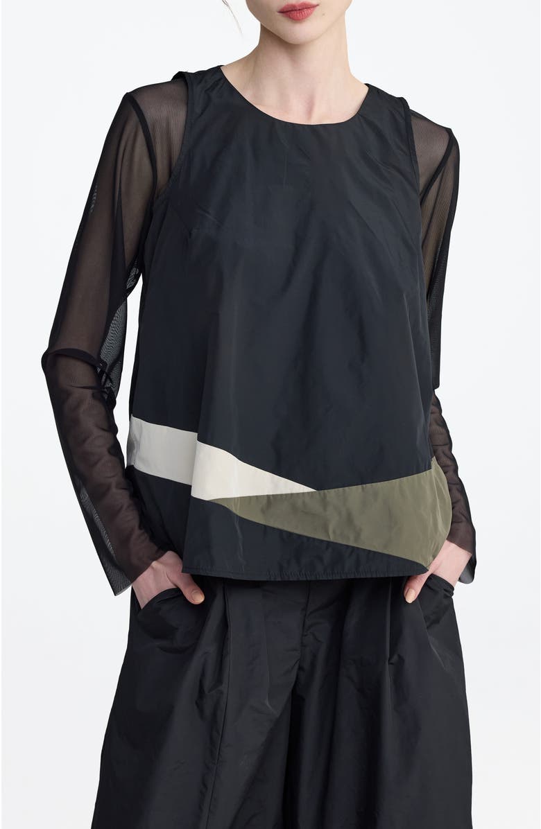LUUKAA Tallora Asymmetric Panel Taffeta Top, Main, color, Black