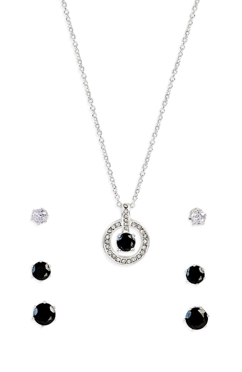 Danecraft Cubic Zirconia Stud Earrings & Pendant Necklace Set, Alternate, color, Metallic Silver