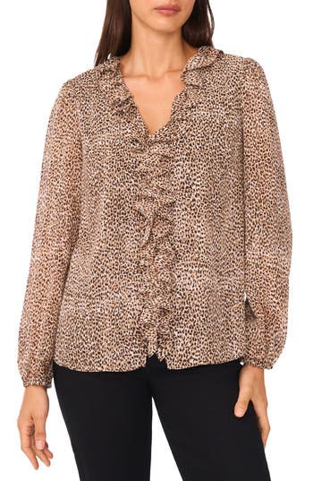 Cece V-neck Ruffle Top In Brown