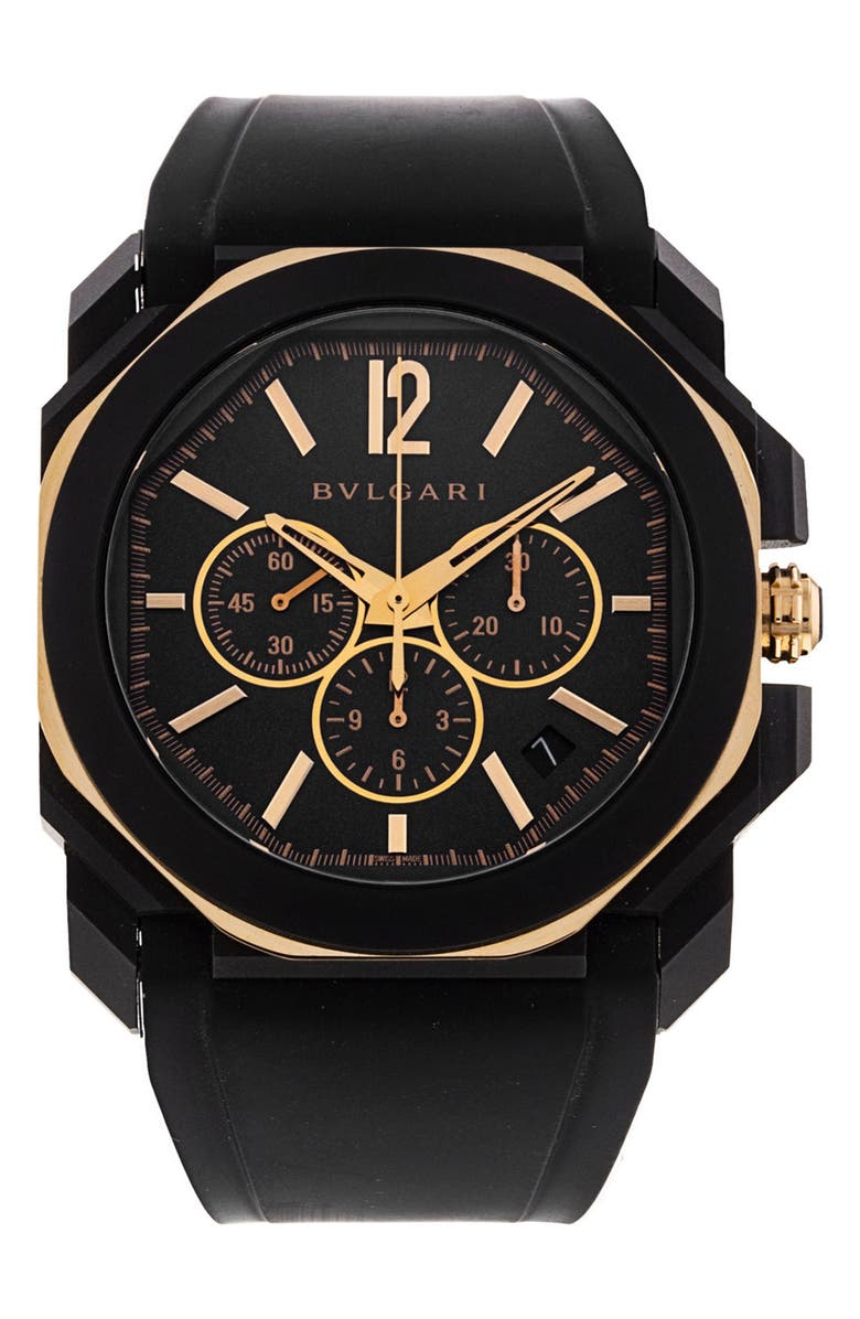 Watchfinder & Co. Bvlgari Preowned 2021 Octo L'originale 103075 Automatic Rubber Strap Watch, 41mm, Main, color, Black