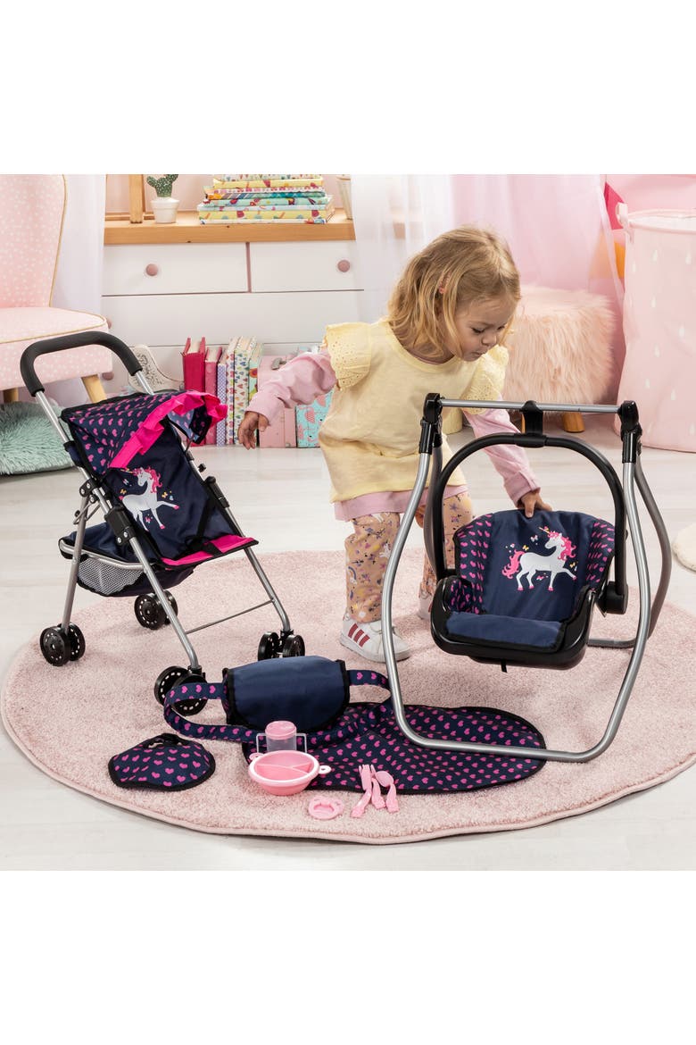 11Piece Stroller Set Swing, Bag, Mat & Accessories For Dolls, Alternate, color, Multicolored