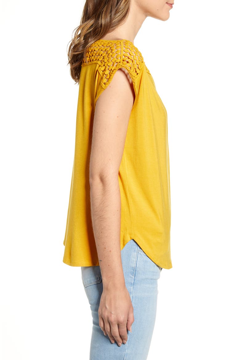 Crochet Yoke Top, Alternate, color, SUNFLOWER